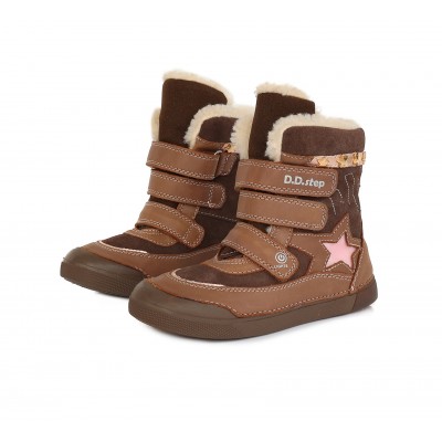 D.D. step dievčenská detská celokožená zimná blikajúca obuv W068-767M Chocolate